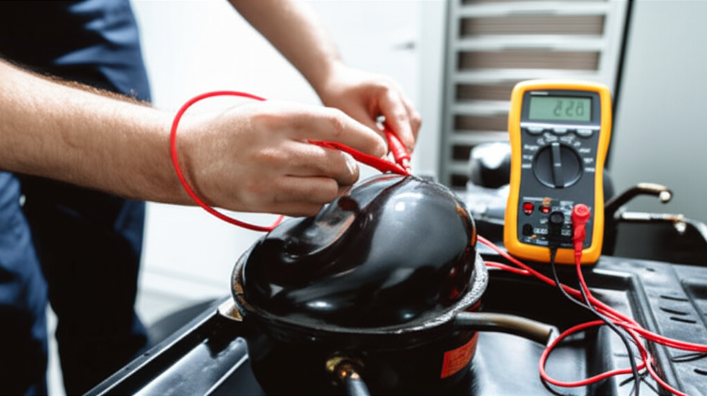 Technician performing diagnostic work on appliance