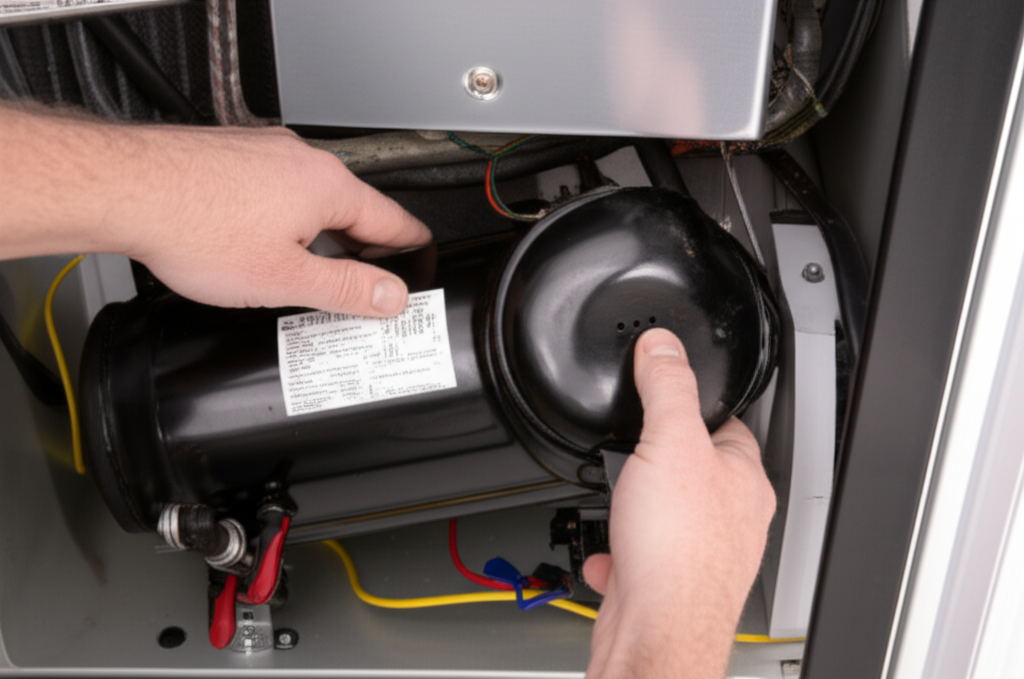 Technician replacing appliance parts